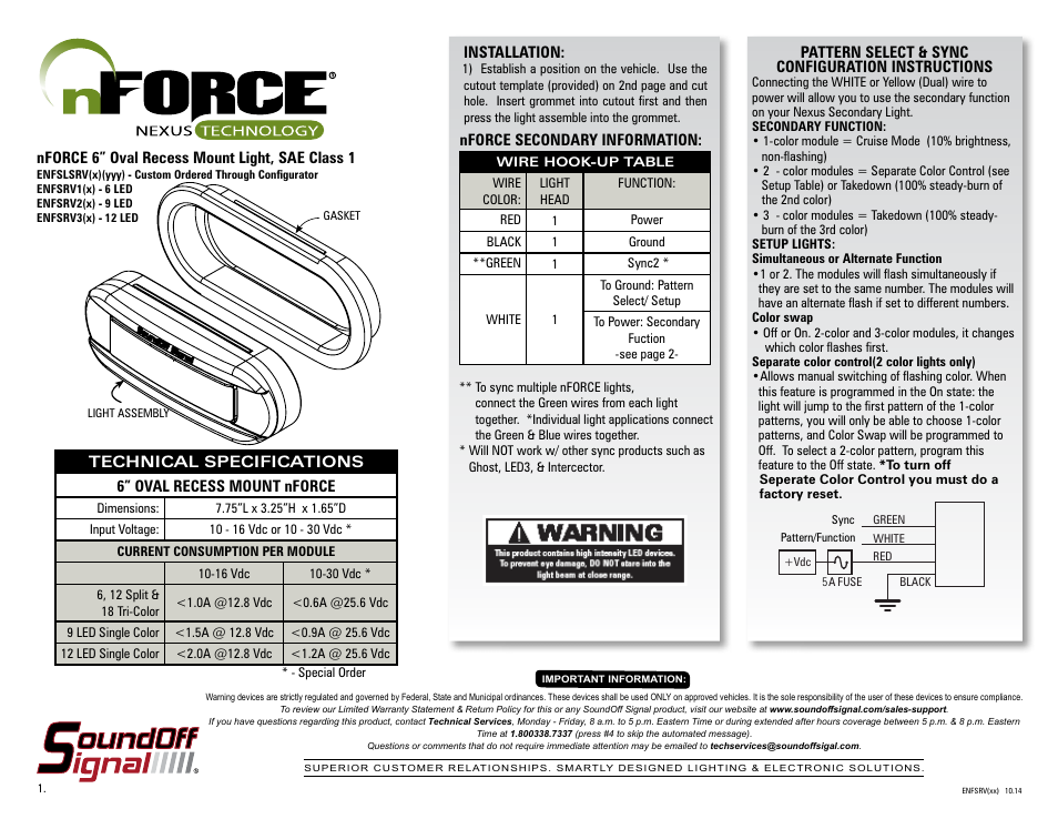 SoundOff Signal nFORCE Oval Recess Mount User Manual | 3 pages