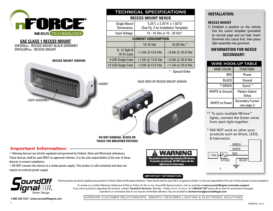 SoundOff Signal nFORCE Recess Mount User Manual | 3 pages