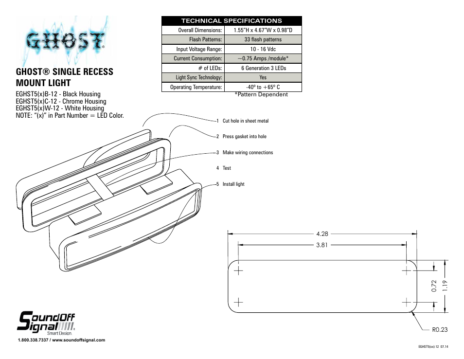 Ghost® single recess mount light | SoundOff Signal GHOST Recess Mount User Manual | Page 3 / 4