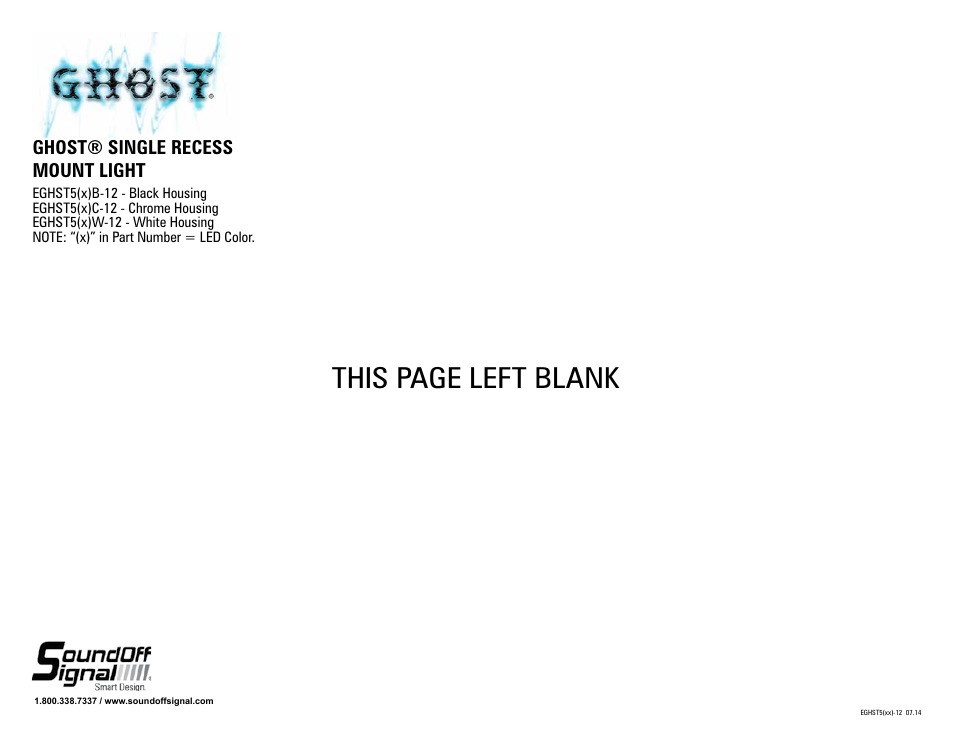 This page left blank, Ghost® single recess mount light | SoundOff Signal GHOST Recess Mount User Manual | Page 4 / 4