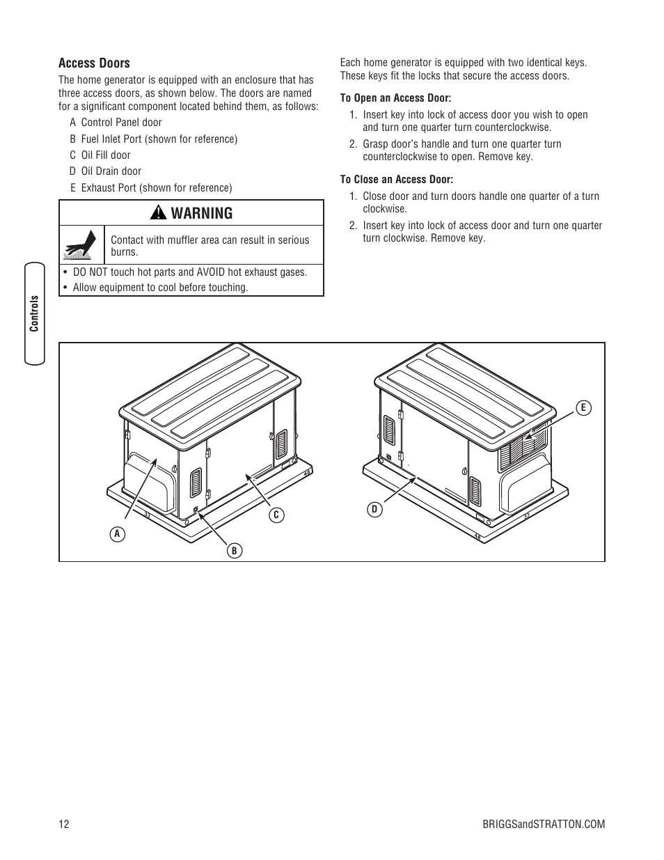 Warning | Briggs & Stratton Home Generator User Manual | Page 12 / 64