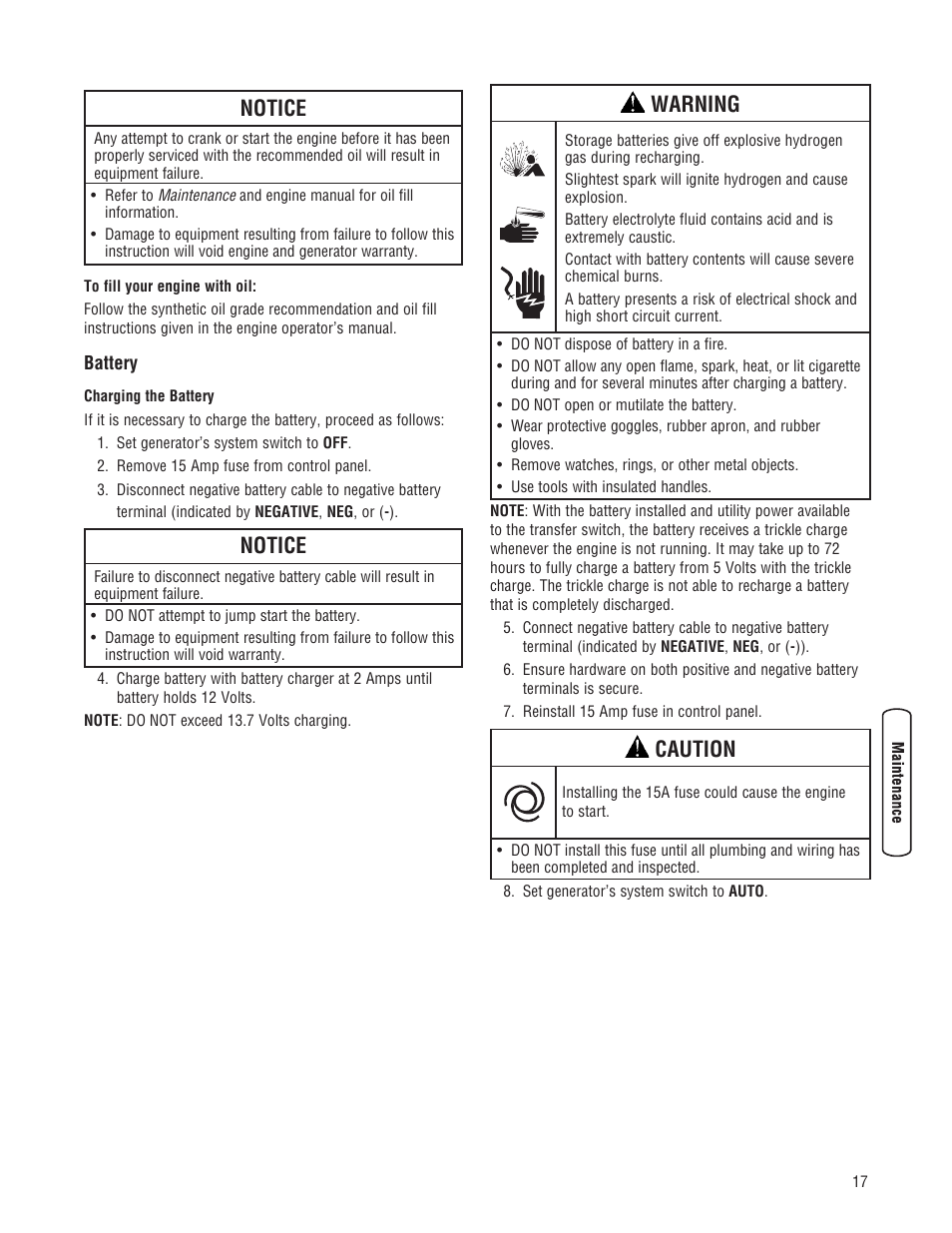 Notice, Warning, Caution | Briggs & Stratton Home Generator User Manual | Page 17 / 64