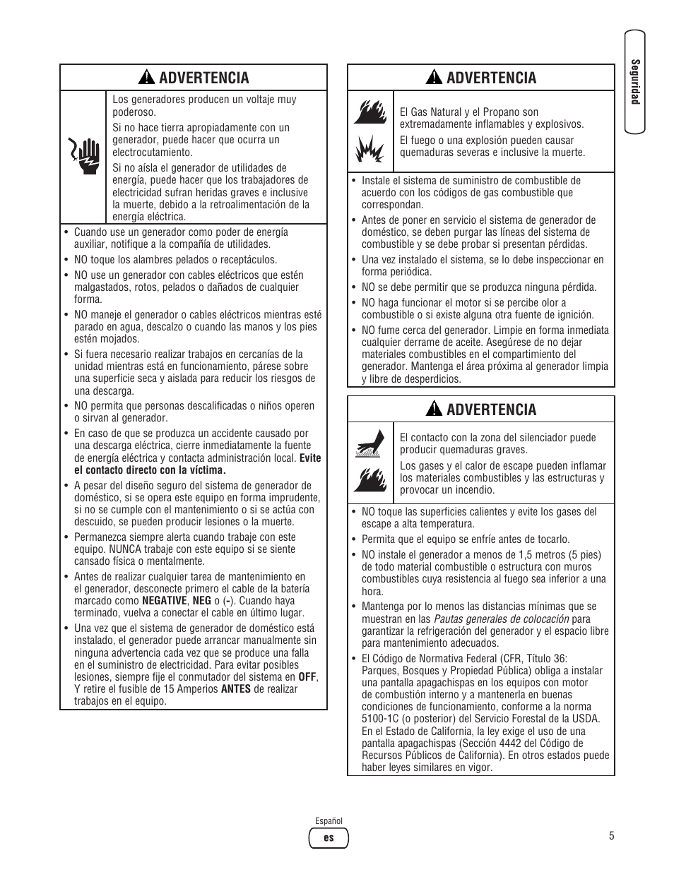 Advertencia | Briggs & Stratton Home Generator User Manual | Page 27 / 64