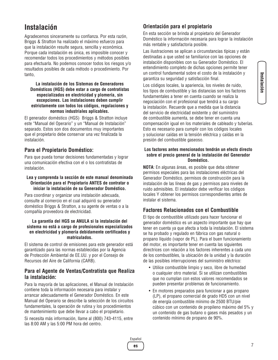 Instalación | Briggs & Stratton Home Generator User Manual | Page 29 / 64