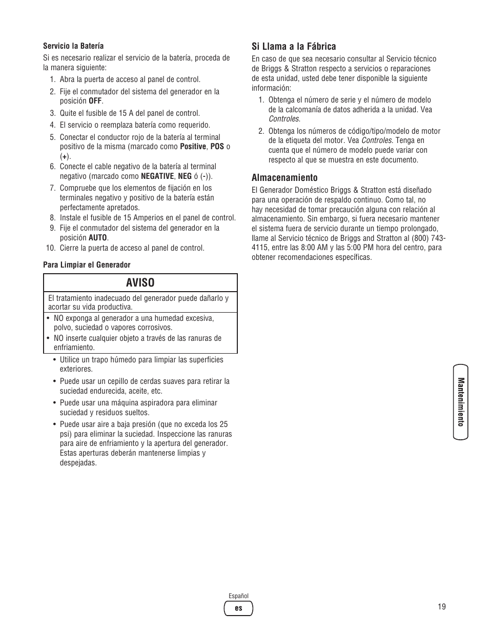 Aviso | Briggs & Stratton Home Generator User Manual | Page 41 / 64