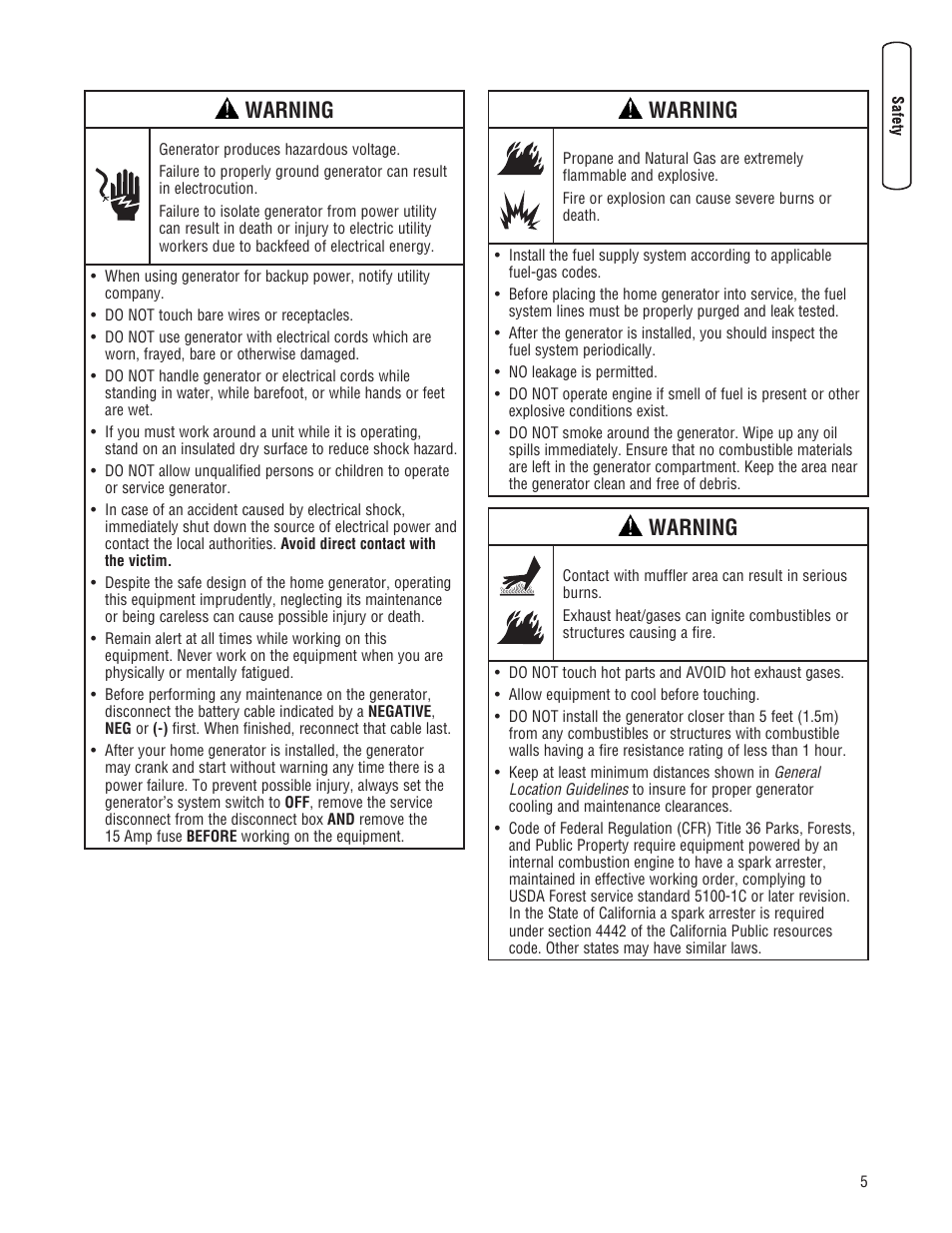 Warning | Briggs & Stratton Home Generator User Manual | Page 5 / 64