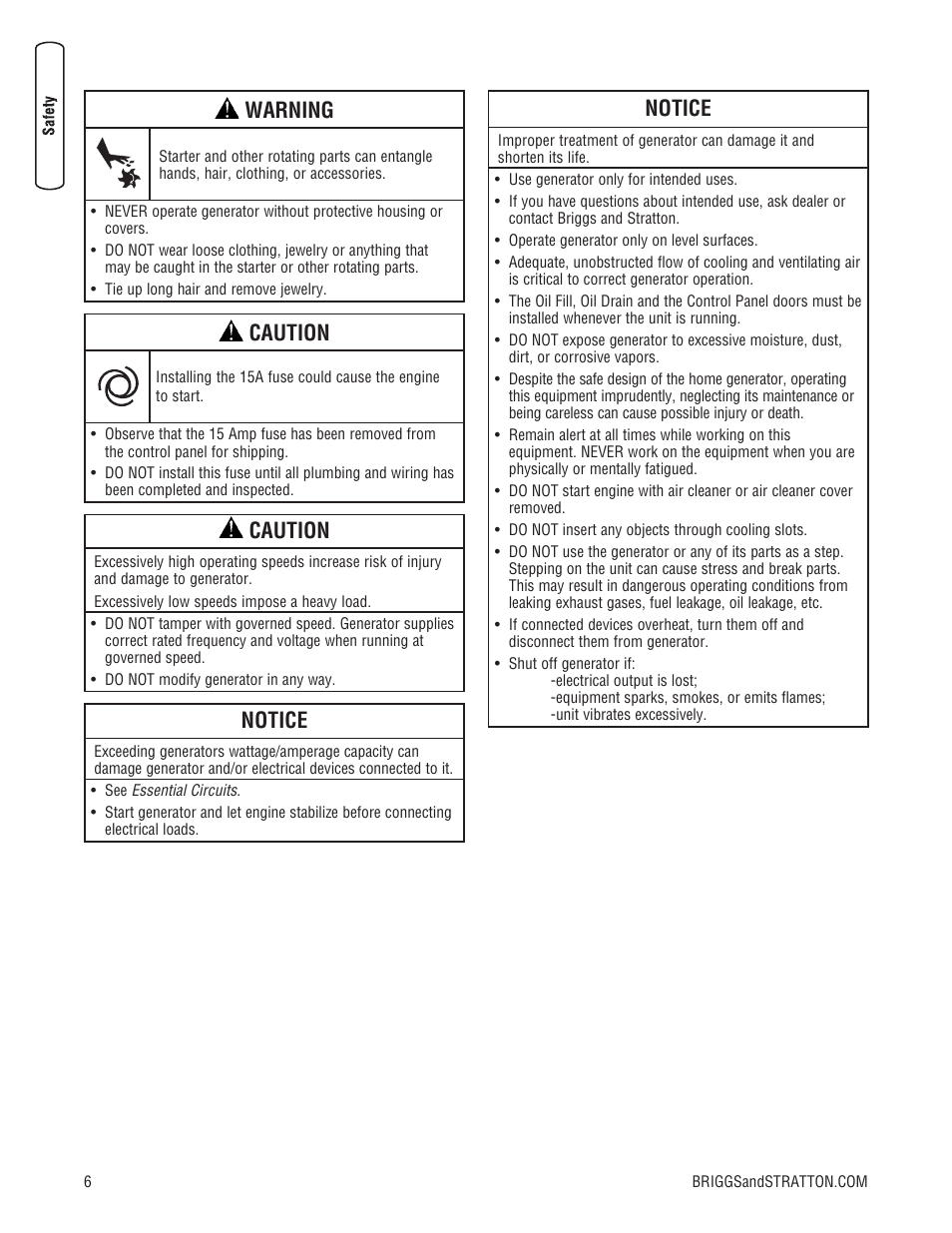 Warning, Caution, Notice | Briggs & Stratton Home Generator User Manual | Page 6 / 64