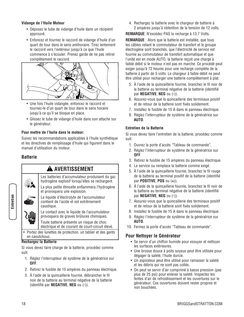 Avertissement | Briggs & Stratton Home Generator User Manual | Page 62 / 64