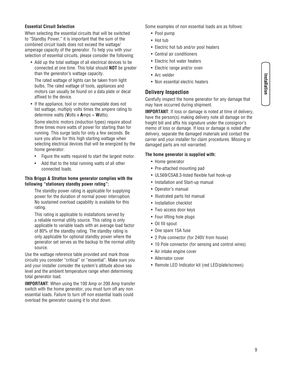 Briggs & Stratton Home Generator User Manual | Page 9 / 64