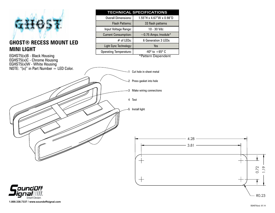 Ghost® recess mount led mini light | SoundOff Signal GHOST Recess Mount (10-30 vdc) User Manual | Page 3 / 4