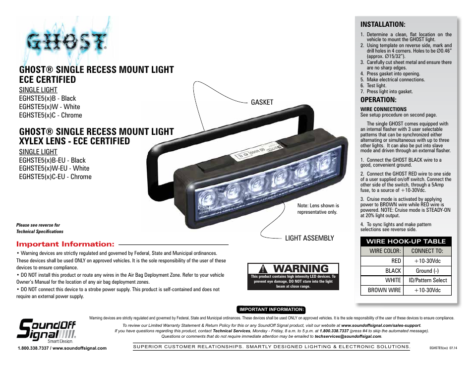 SoundOff Signal GHOST Recess Mount ECE User Manual | 2 pages