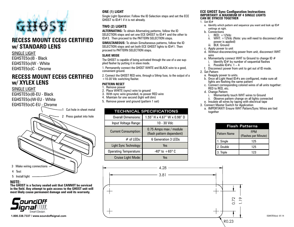 Recess mount ece65 certified w/ standard lens, Recess mount ece65 certified w/ xylex lens | SoundOff Signal GHOST Recess Mount ECE User Manual | Page 2 / 2