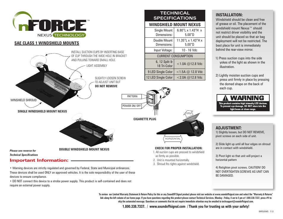 SoundOff Signal nForce WS Light (Dual) User Manual | 2 pages