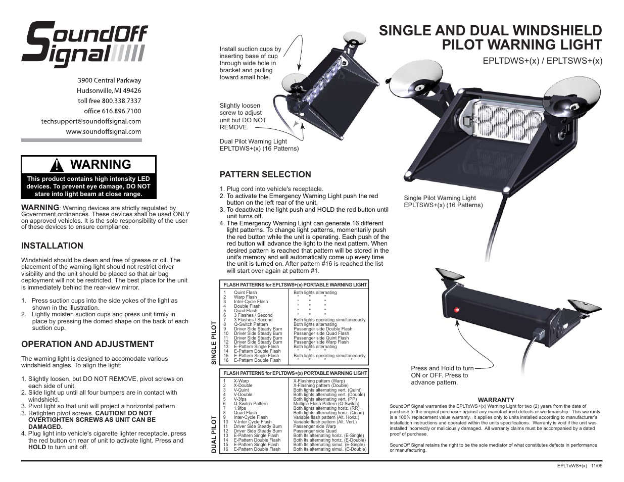 SoundOff Signal Pilot LED Windshield User Manual | 1 page