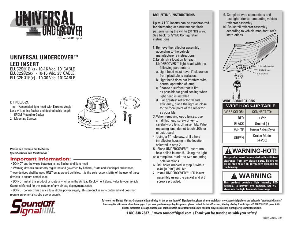 SoundOff Signal Universal Undercover LED Insert User Manual | 1 page