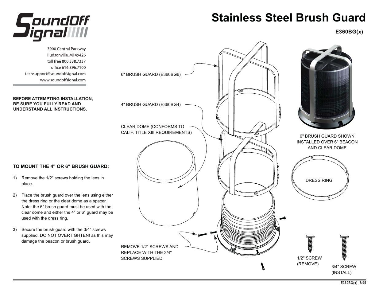 SoundOff Signal 3000 Strobe Beacon Metal Branch Guard User Manual | 1 page