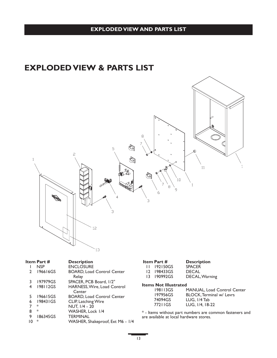 Operati, Operation, Exploded view & parts list | Briggs & Stratton 071013 User Manual | Page 13 / 40