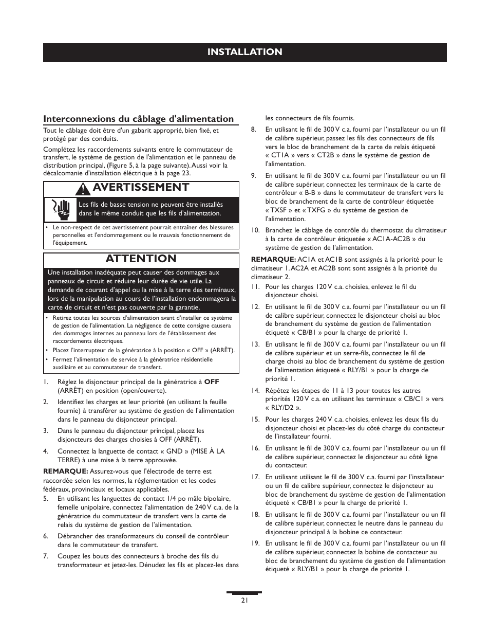 Avertissement, Attention | Briggs & Stratton 071013 User Manual | Page 21 / 40