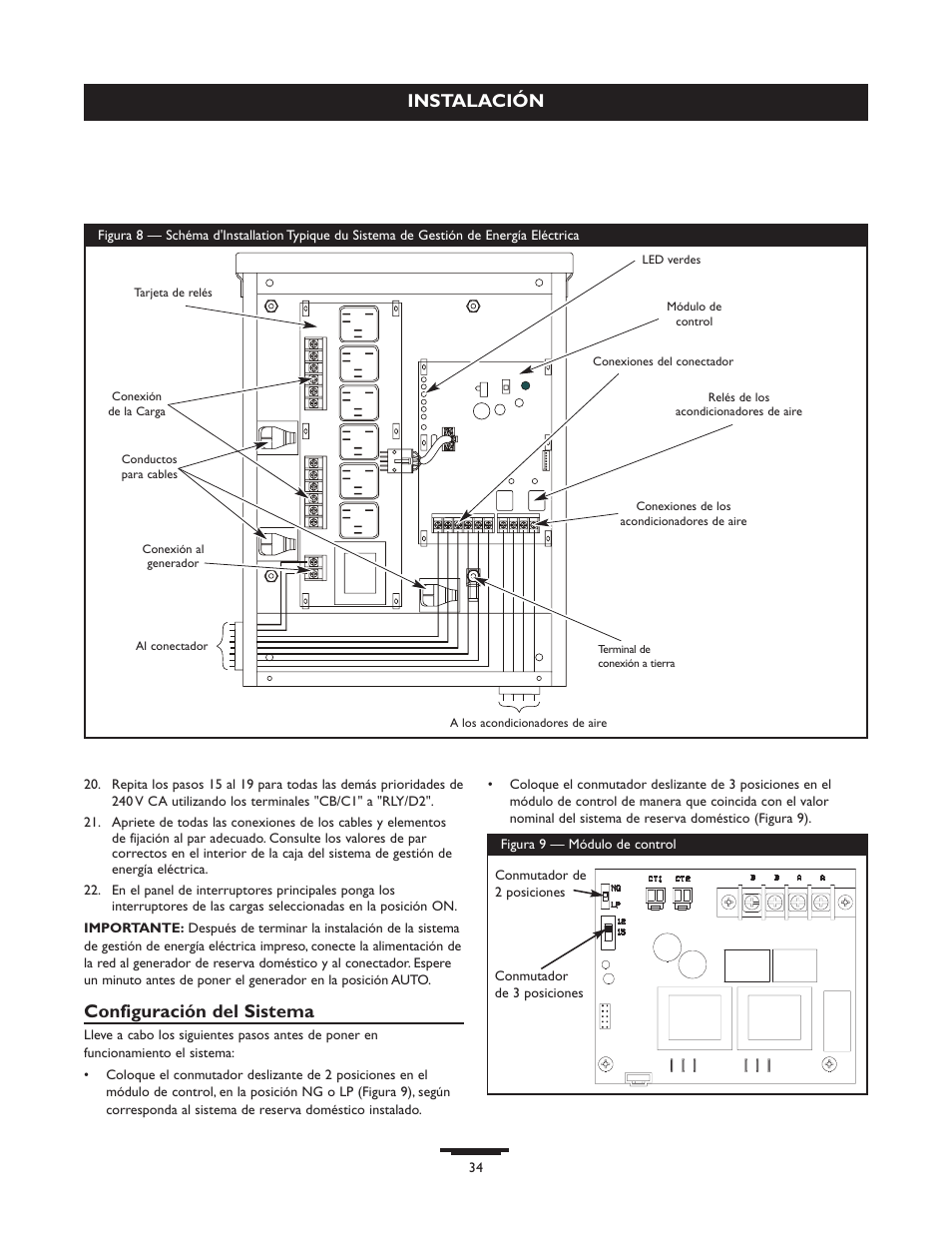 Instalación, Configuración del sistema | Briggs & Stratton 071013 User Manual | Page 34 / 40