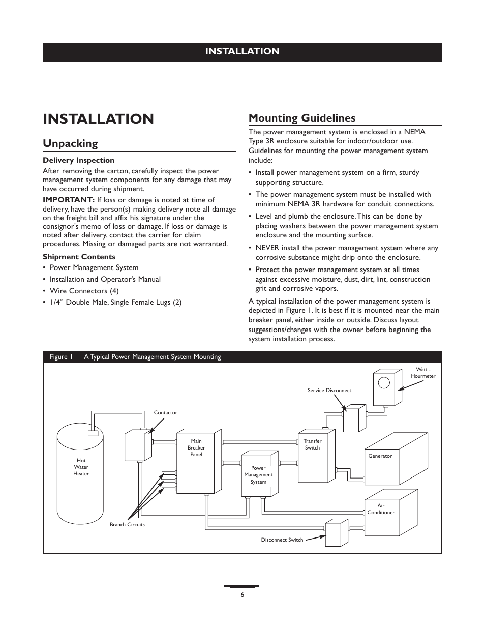 Unpacking, Mounting guidelines, Installation | Briggs & Stratton 071013 User Manual | Page 6 / 40