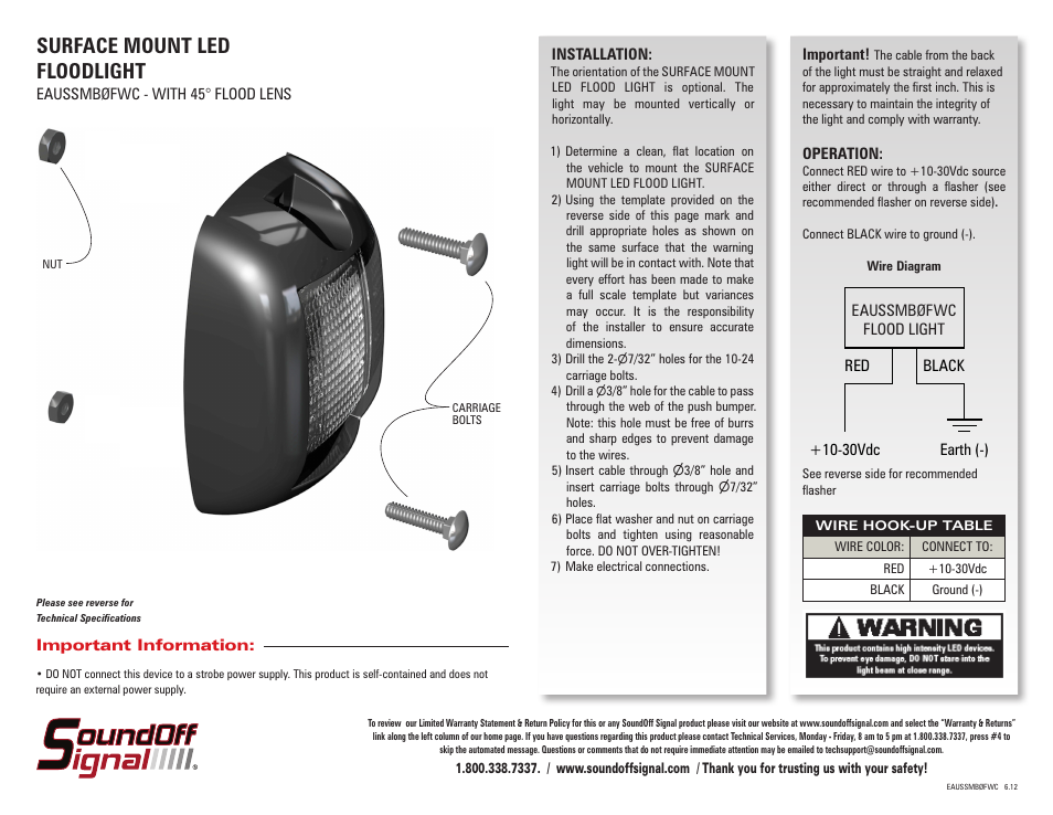 SoundOff Signal Mighty Night Light User Manual | 2 pages