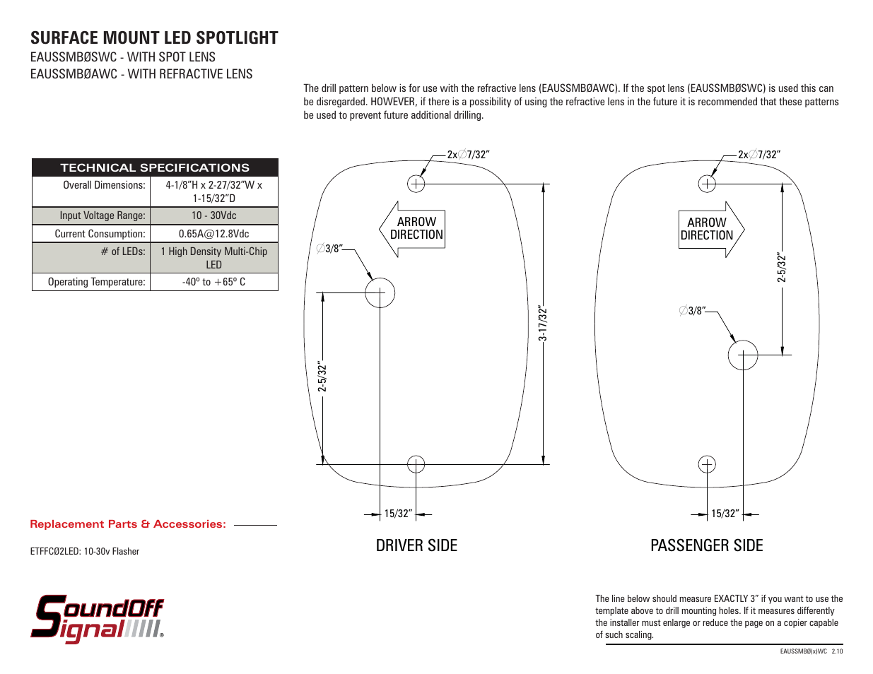 Surface mount led spotlight, Driver side, Passenger side | SoundOff Signal Mighty Night Light SM User Manual | Page 2 / 2