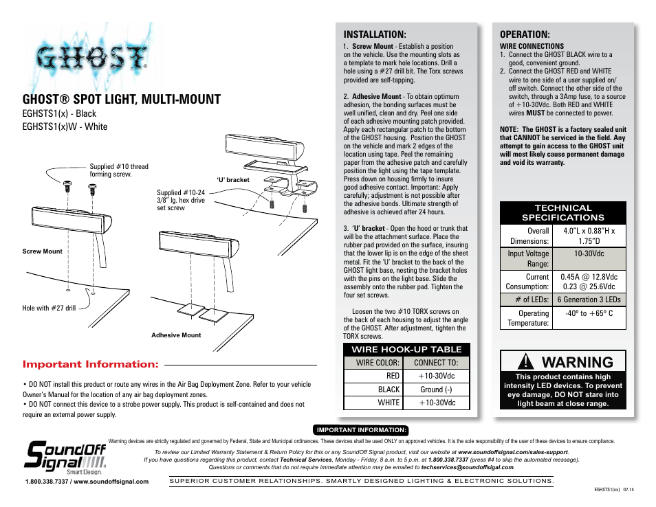 SoundOff Signal GHOST Spot Multi Mount User Manual | 1 page