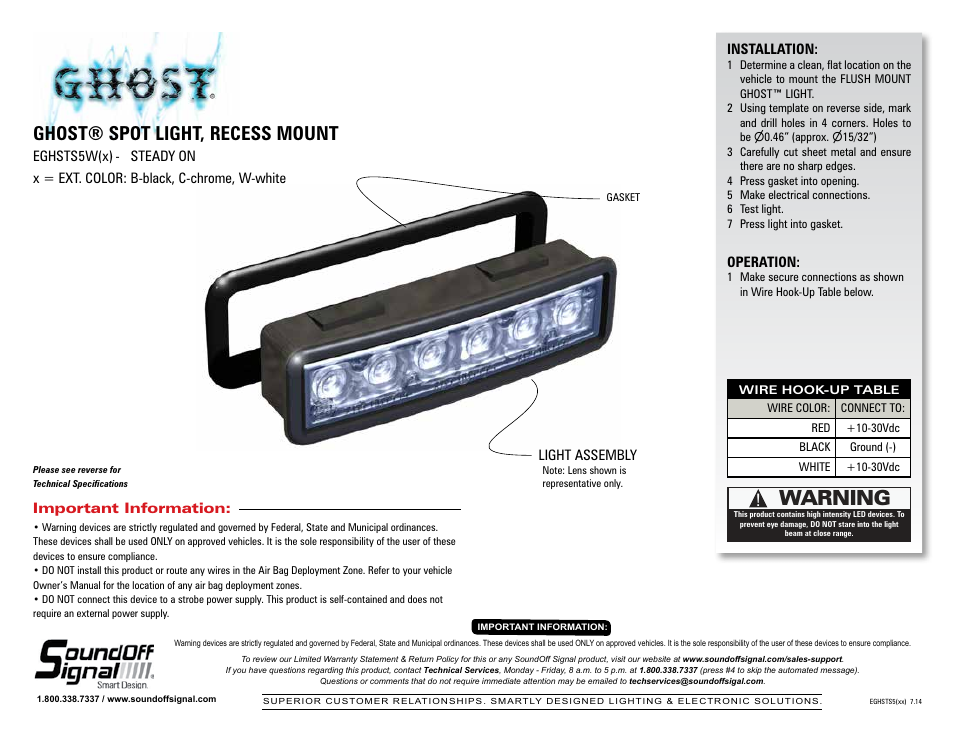 SoundOff Signal GHOST Spot Recess Mount User Manual | 2 pages