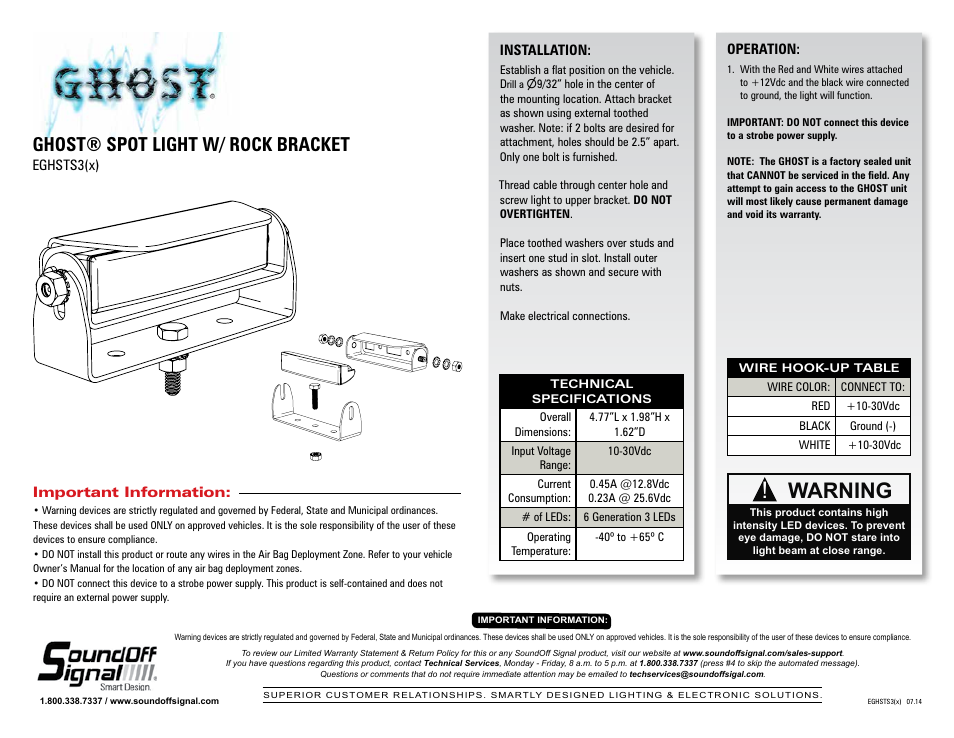 SoundOff Signal GHOST Spot Rock User Manual | 1 page