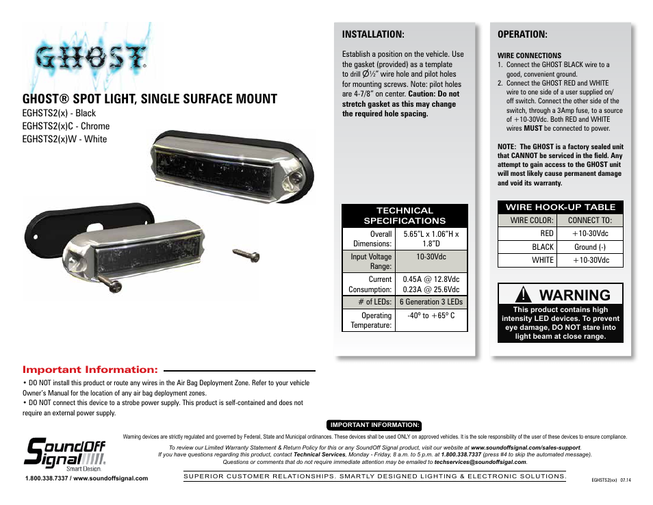 SoundOff Signal GHOST Spot Surface Mount User Manual | 1 page