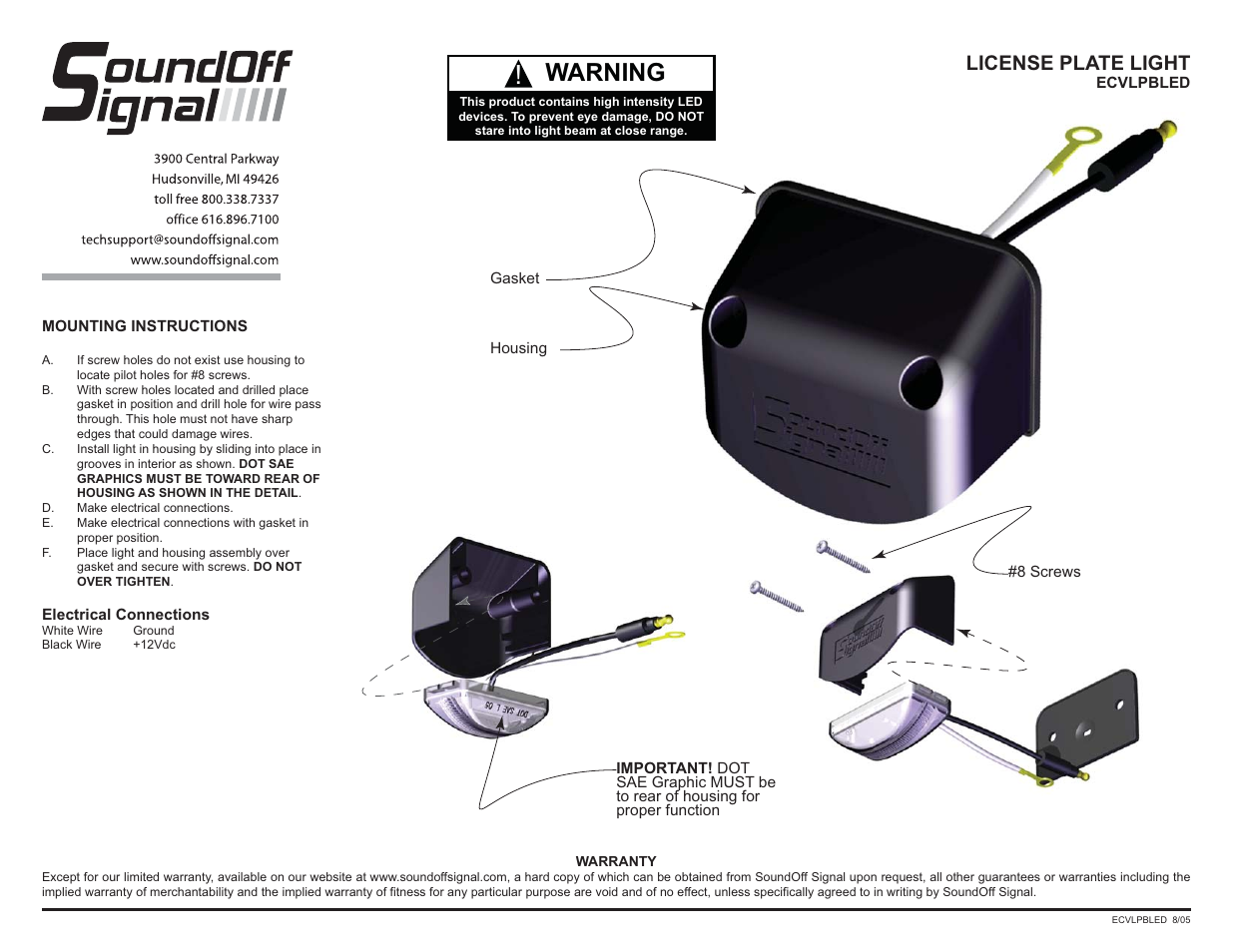 SoundOff Signal LED Compact License Plate Light User Manual | 1 page