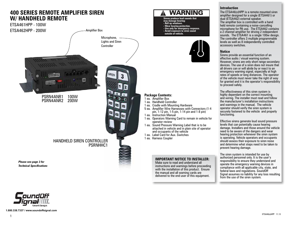 SoundOff Signal 400 Series Handheld Siren User Manual | 9 pages