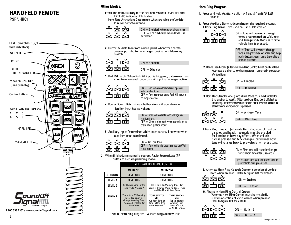 Handheld remote, Psrnhhc1 | SoundOff Signal 400 Series Handheld Siren User Manual | Page 7 / 9