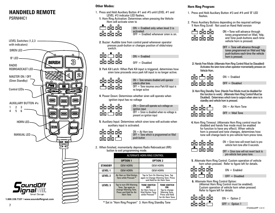 Handheld remote, Psrnhhc1 | SoundOff Signal 400 Series Handheld Amp Box User Manual | Page 3 / 5