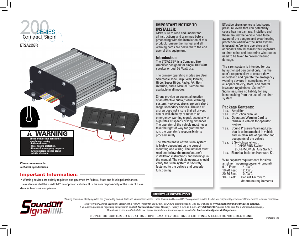 SoundOff Signal 200 Series Compact Siren User Manual | 5 pages