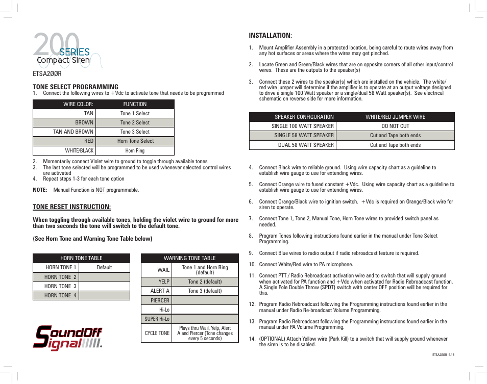 SoundOff Signal 200 Series Compact Siren User Manual | Page 3 / 5