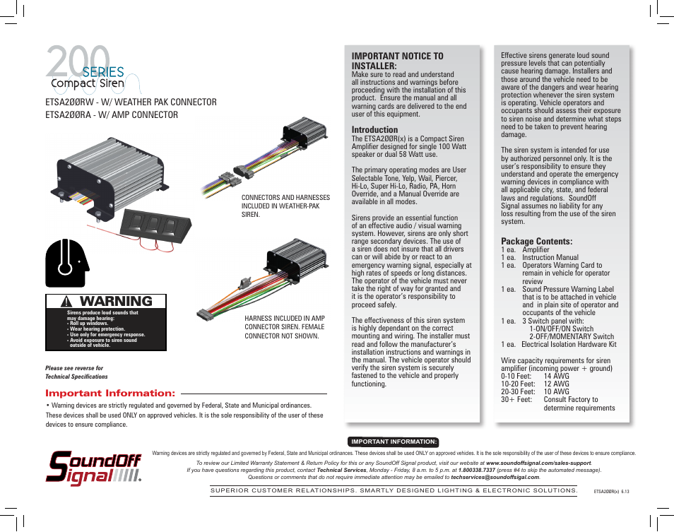 SoundOff Signal 200 Series Siren with Connectors User Manual | 5 pages