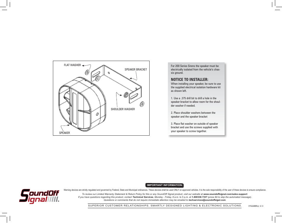 Notice to installer | SoundOff Signal 200 Series Siren with Connectors User Manual | Page 5 / 5