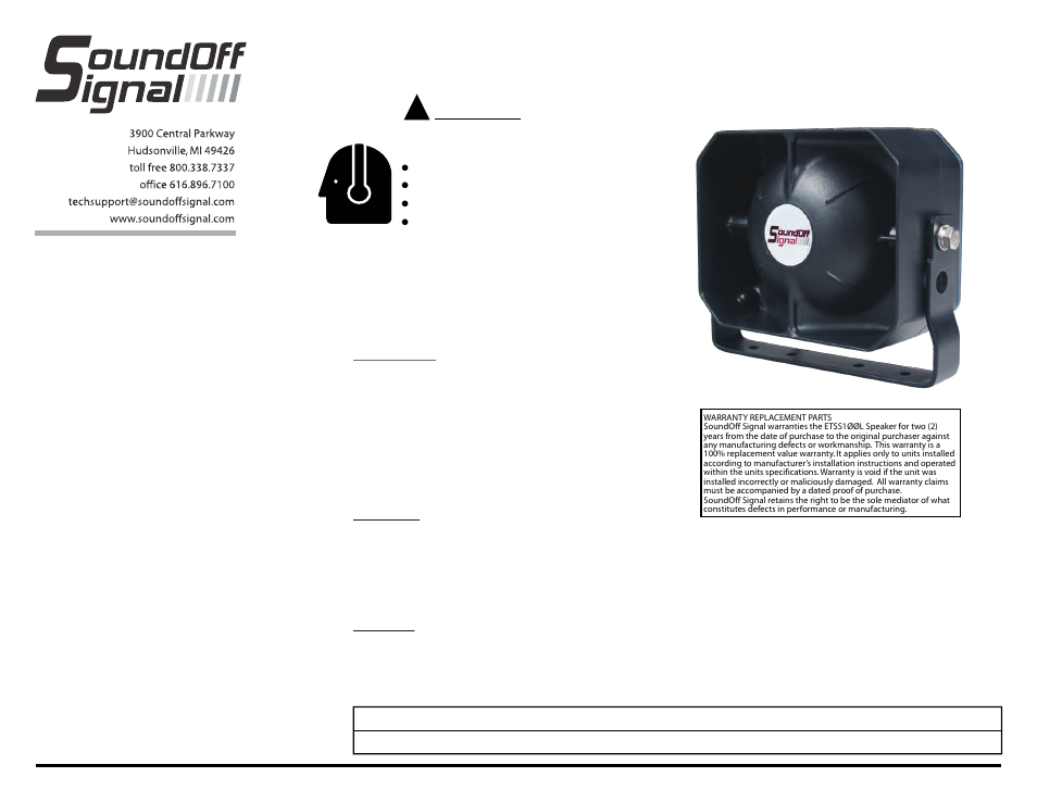 SoundOff Signal ETSS100L User Manual | 1 page