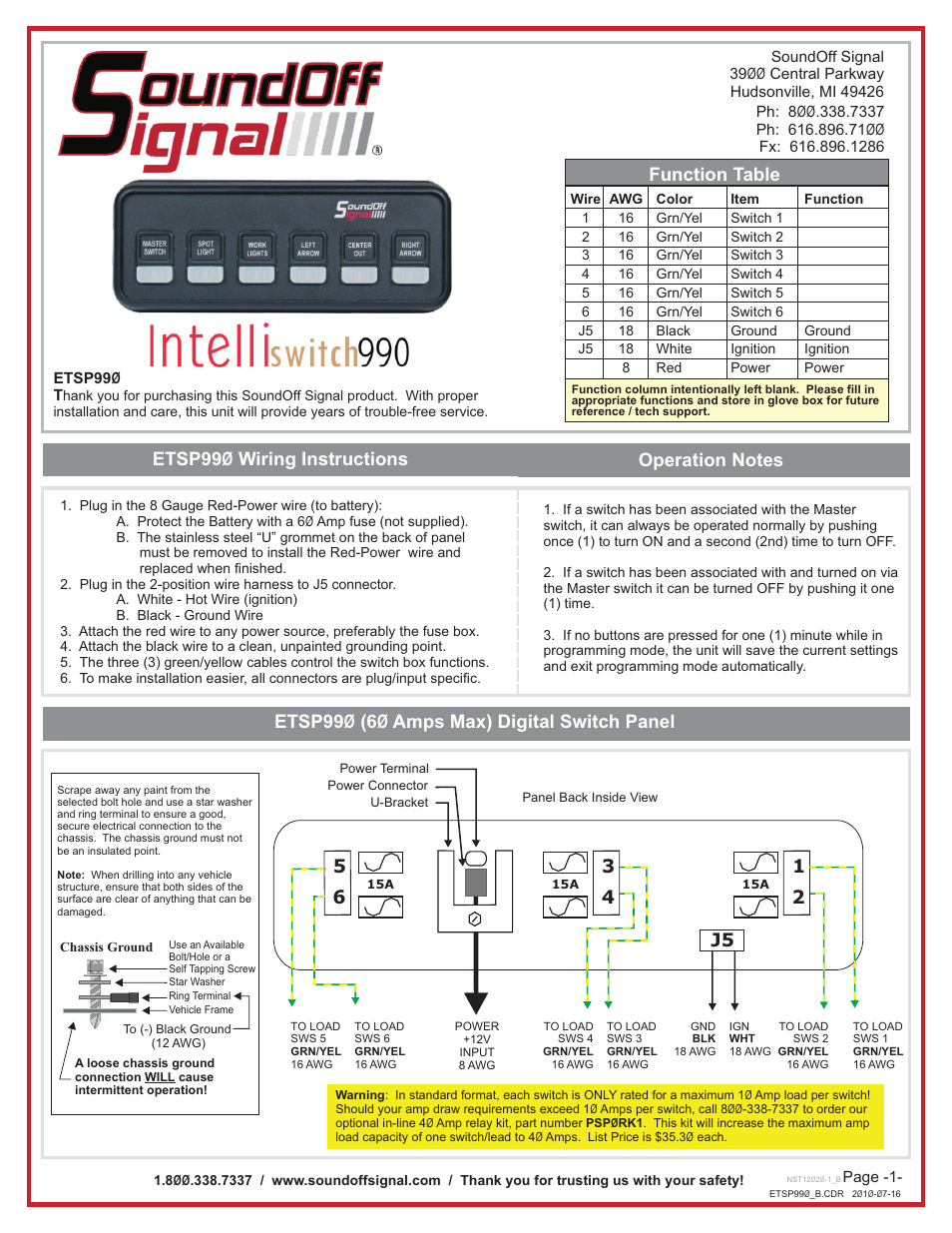 SoundOff Signal INTELLIswitch990 60 Amp Digital Switch User Manual | 2 pages