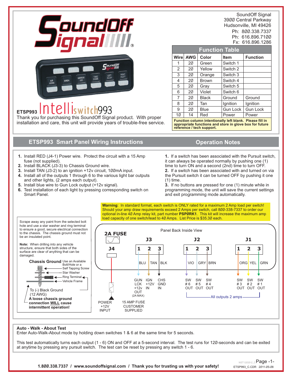 SoundOff Signal INTELLIswitch993 Switch w/ Power Pursuit User Manual | 2 pages