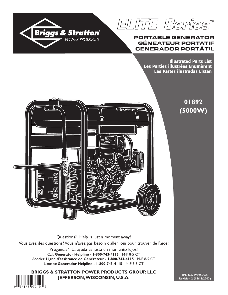Briggs & Stratton 01892 User Manual | 8 pages