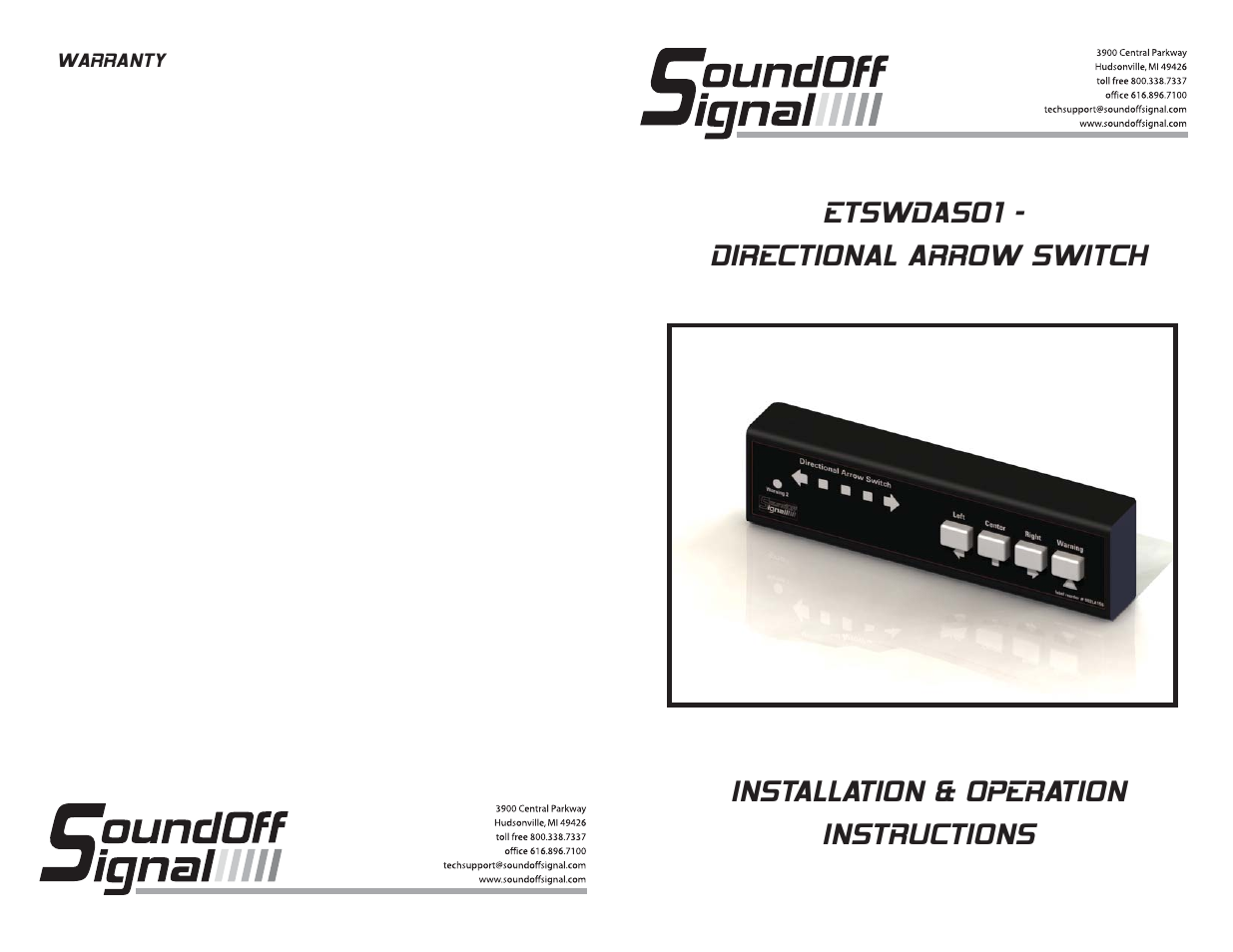 SoundOff Signal Directional Arrow Switch User Manual | 8 pages