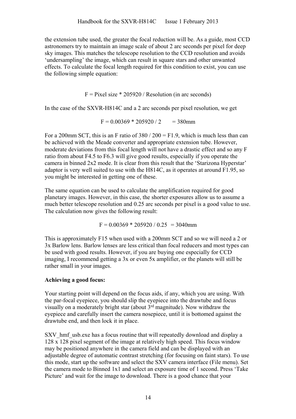 Starlight Xpress SXVR-H814C User Manual | Page 14 / 32
