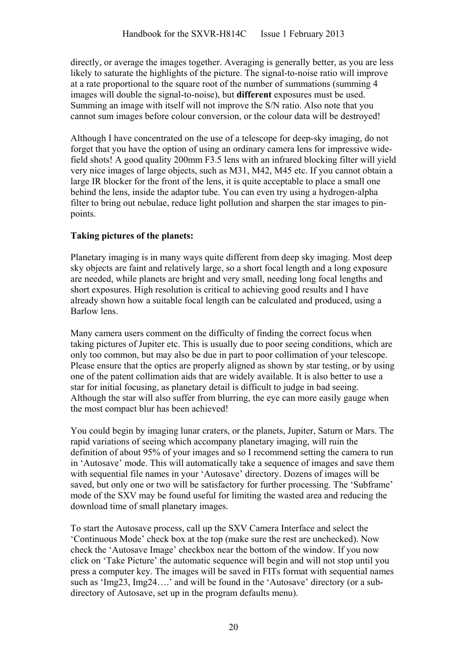 Starlight Xpress SXVR-H814C User Manual | Page 20 / 32