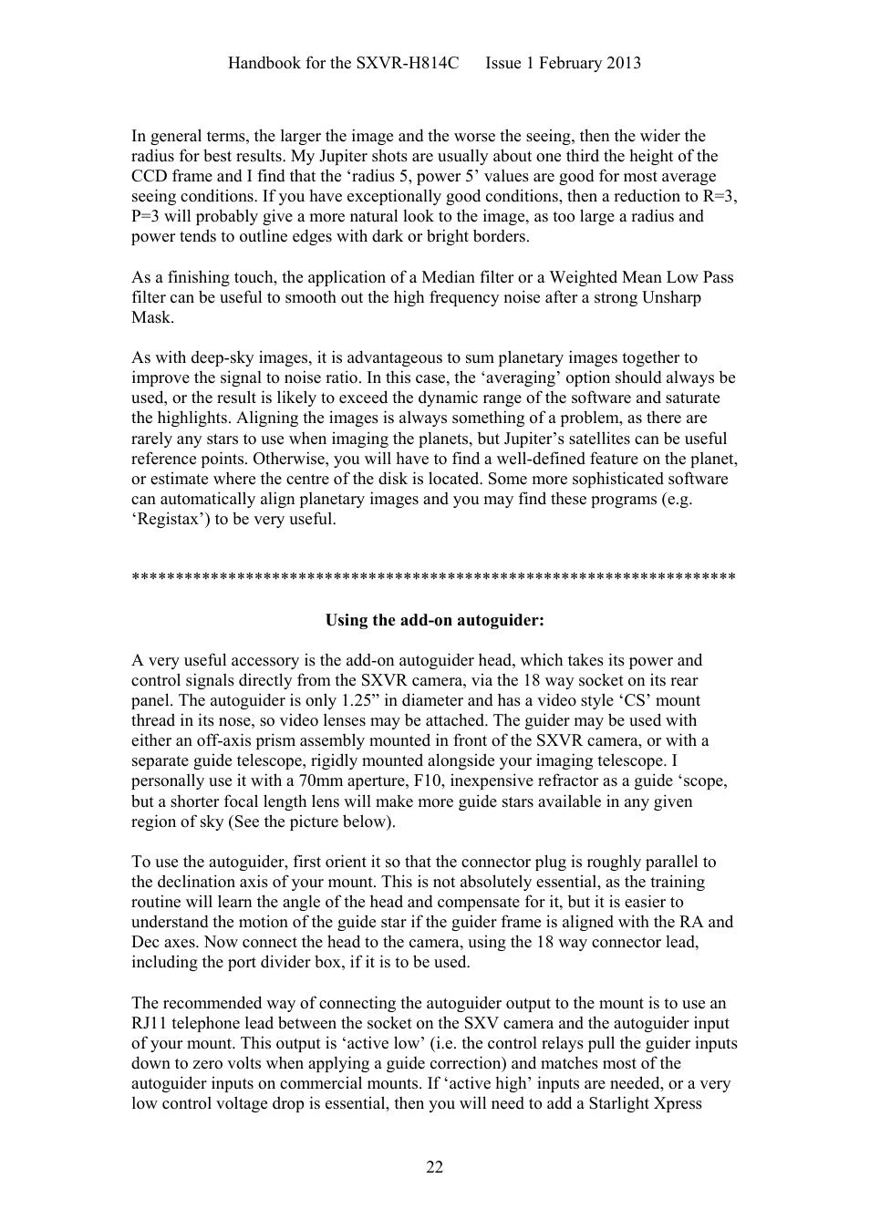 Starlight Xpress SXVR-H814C User Manual | Page 22 / 32