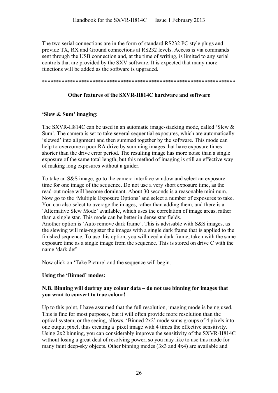 Starlight Xpress SXVR-H814C User Manual | Page 26 / 32