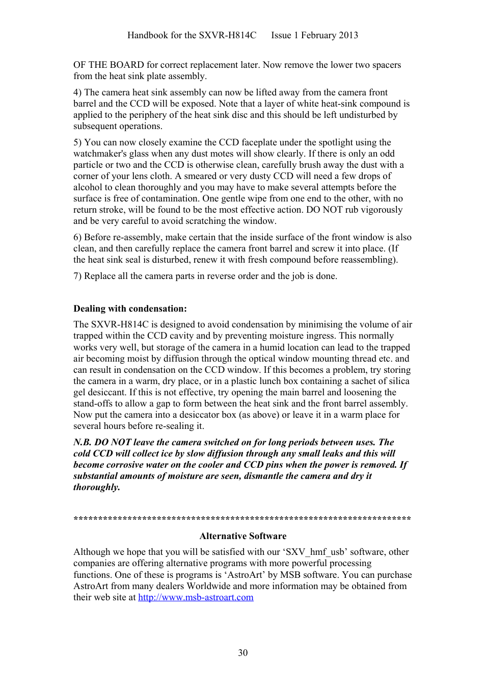 Alternative software | Starlight Xpress SXVR-H814C User Manual | Page 30 / 32