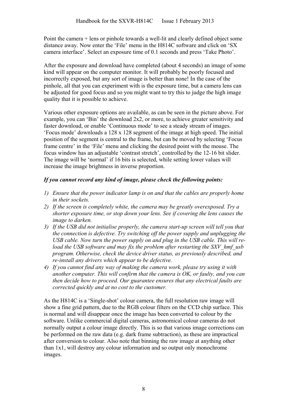 Starlight Xpress SXVR-H814C User Manual | Page 8 / 32