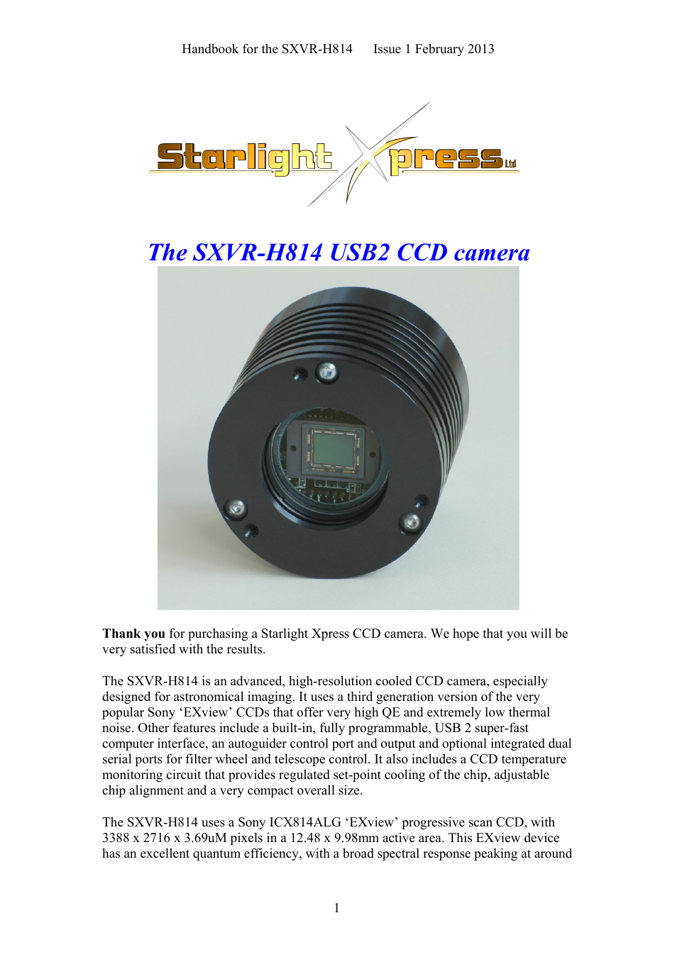 Starlight Xpress SXVR-H814 User Manual | 28 pages